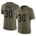 C.Bengals #30 Chase Brown Player Olive Salute to Service Limited Home Game Jdoa Stitched Jerseys