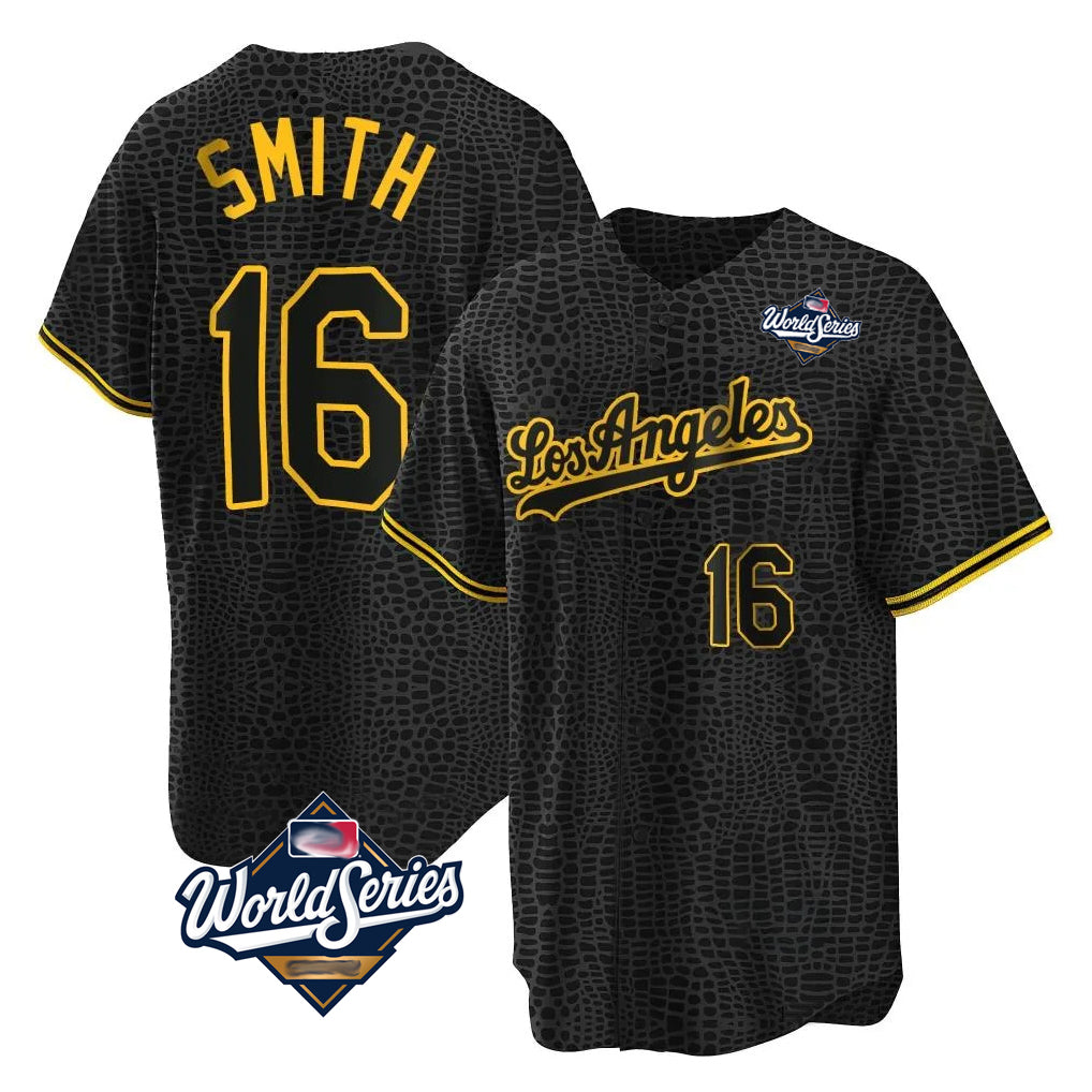 LA.Dodgers #16 Will Smith Player Black World Series Snake Skin City Game Home Jdoa Stitched Jerseys