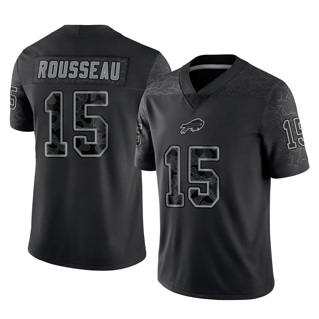 B.Bills #15 Greg Rousseau Player Black RFLCTV Limited Jdoa Stitched Jerseys