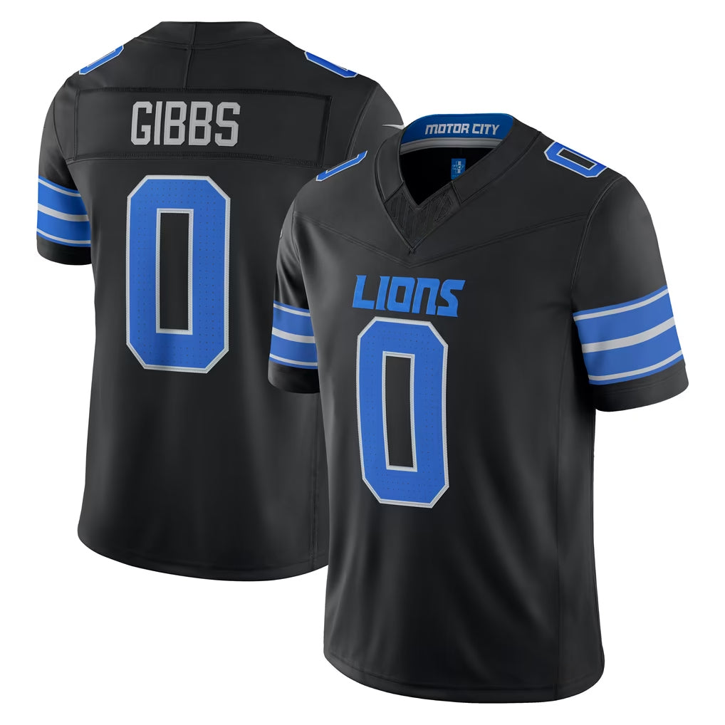 D.Lions #0 Jahmyr Gibbs Player Black Vapor F.U.S.E. Limited Game Home Jdoa Stitched Jerseys