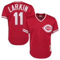 C.Reds #11 Barry Larkin Player Red Mitchell & Ness Throwback Cooperstown Mesh T-shirt Game Jdoa Stitched Jerseys