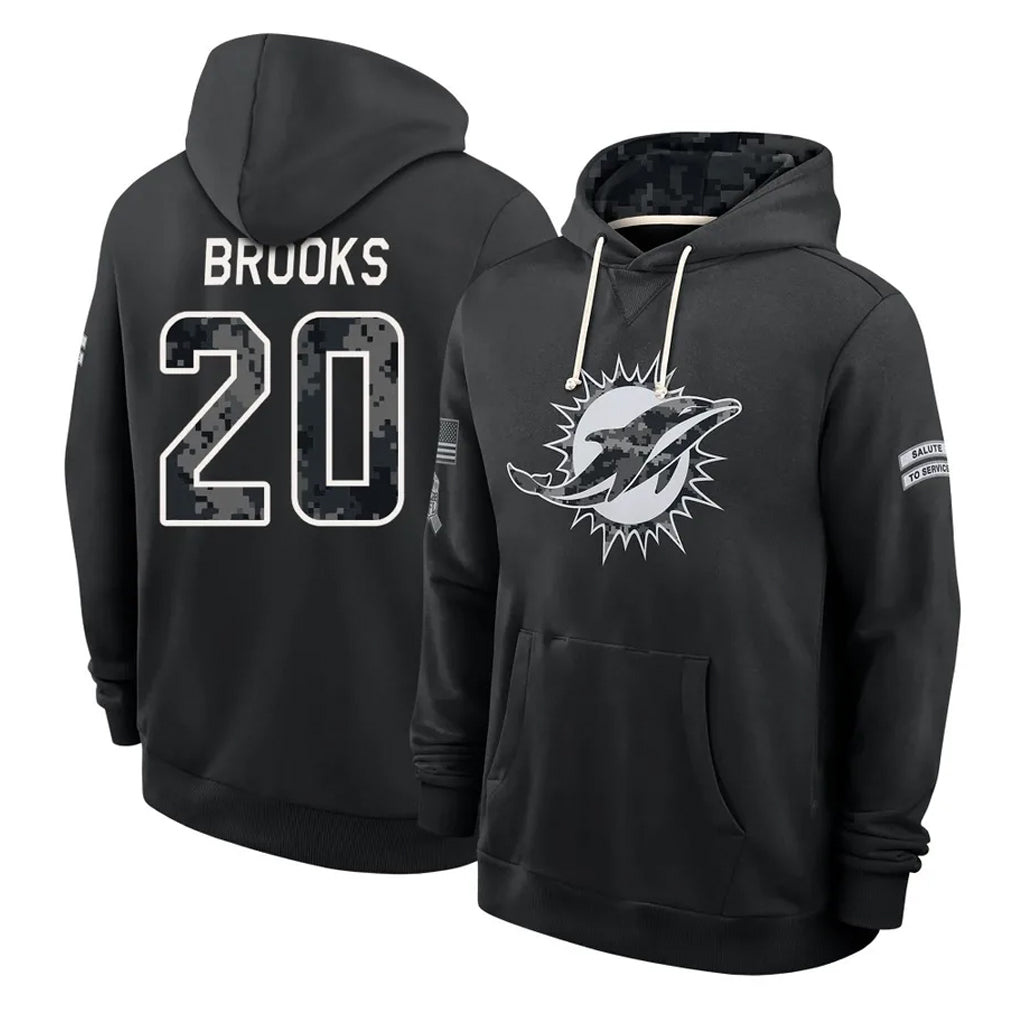 M.Dolphins #20 Jordyn Brooks Player 2026 Black Logo Pullover Hoodies Limited Game Jdoa Stitched Jerseys