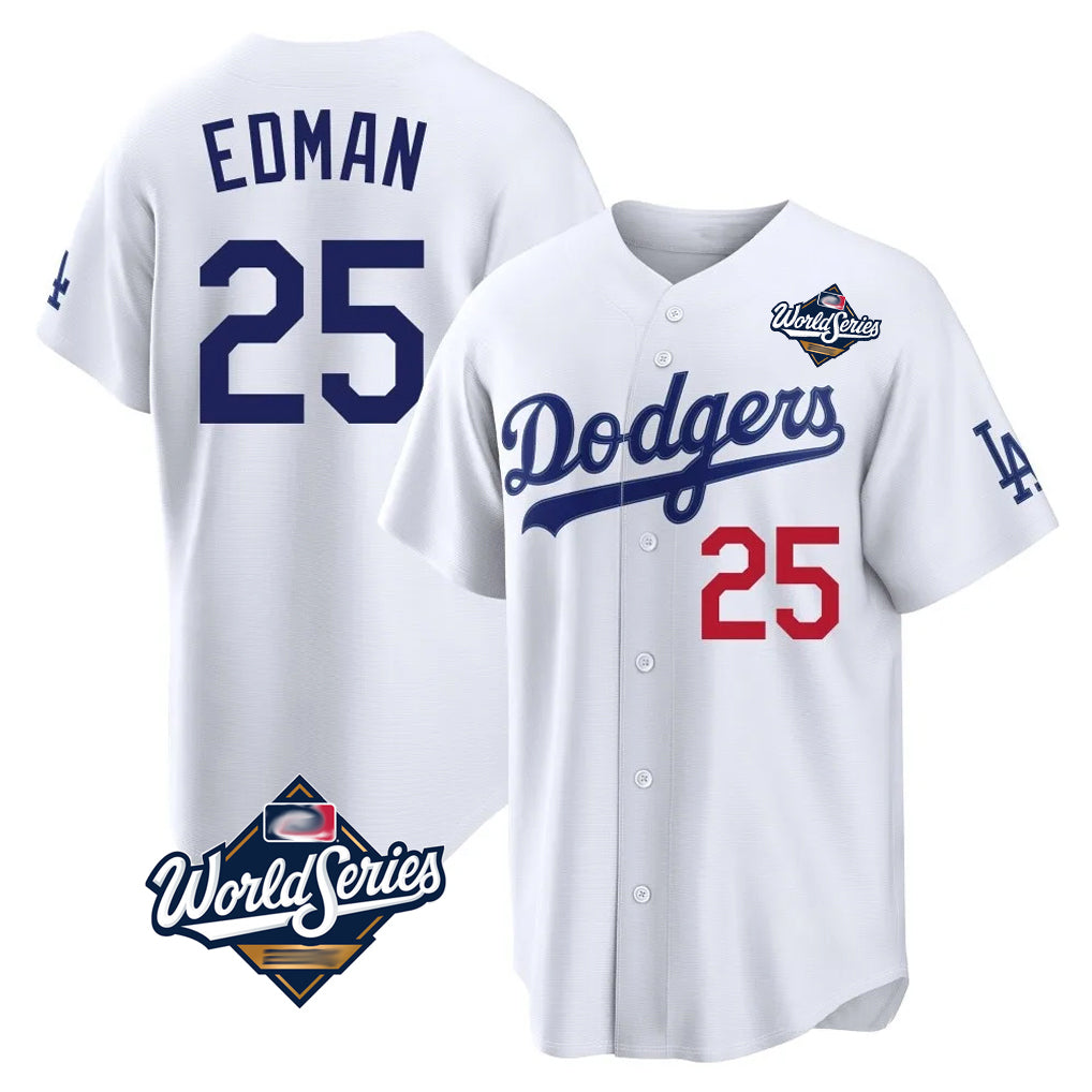 LA.Dodgers #25 Tommy Edman Player White World Series Home Game Jdoa Stitched Jerseys