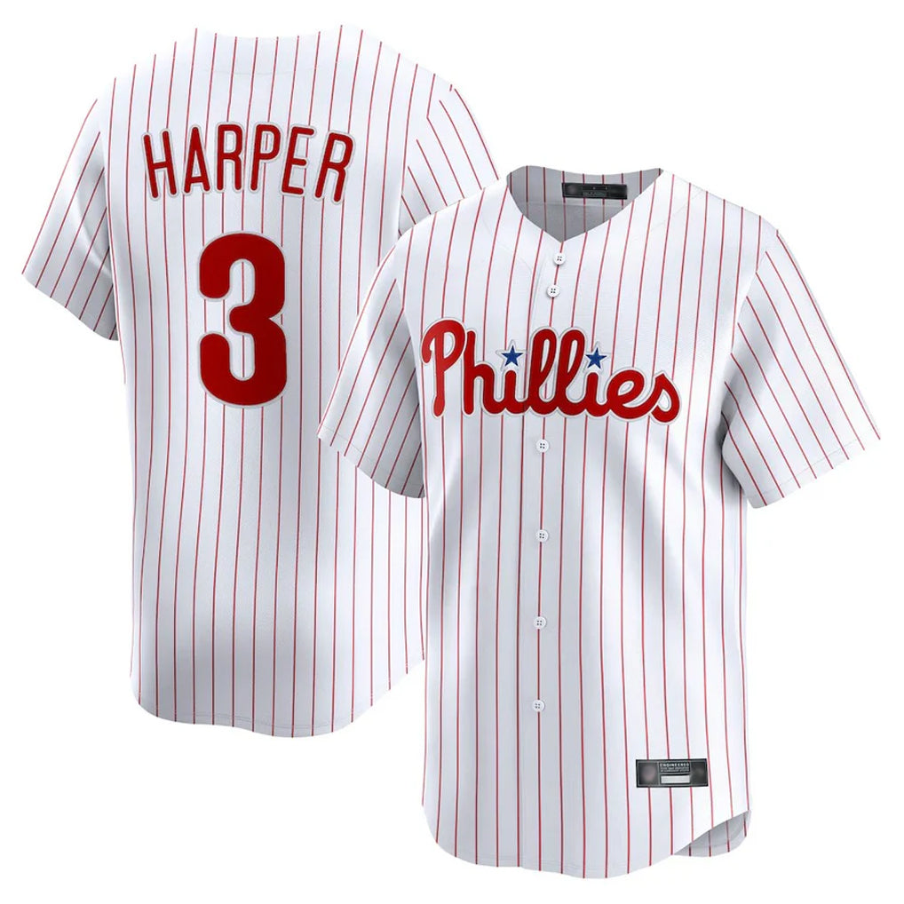 P.Phillies #3 Bryce Harper Player White Home Limited Jdoa Stitched Jerseys
