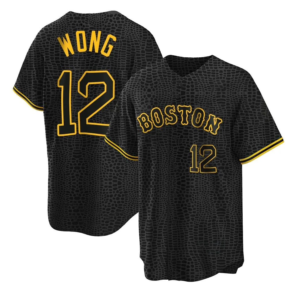 B.Red Sox #12 Connor Wong Player Black Snake Skin City Home Game Jdoa Stitched Jerseys