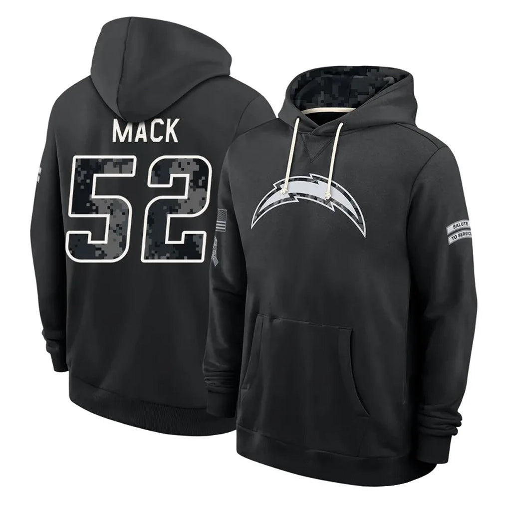 LA.Chargers #52 Khalil Mack Player 2026 Black Logo Pullover Hoodies Limited Game Stitched Jerseys