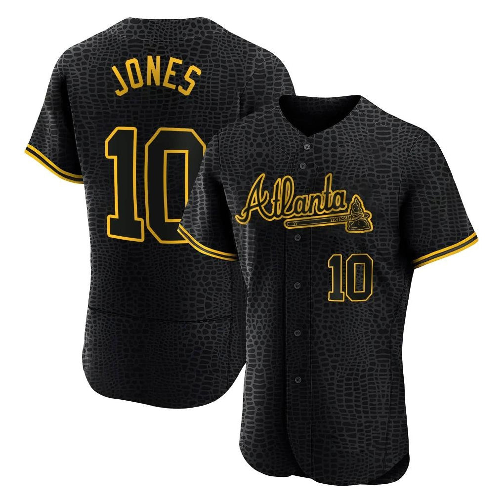 A.Braves #10 Chipper Jones Player Black Snake Skin City Limited Elite Home Game Jdoa Stitched Jerseys