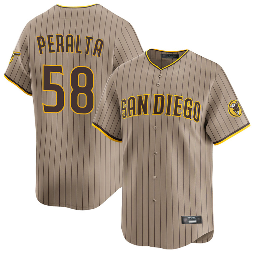 S.Diego Padres #58 Wandy Peralta Player Khaki Home Limited Jdoa Stitched Jerseys