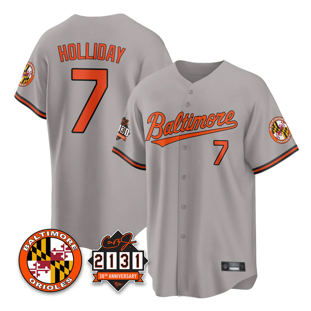 B.Orioles #7 Jackson Holliday Player Gray 30th Anniversary of 2131 Home Game Jdoa Stitched Jerseys