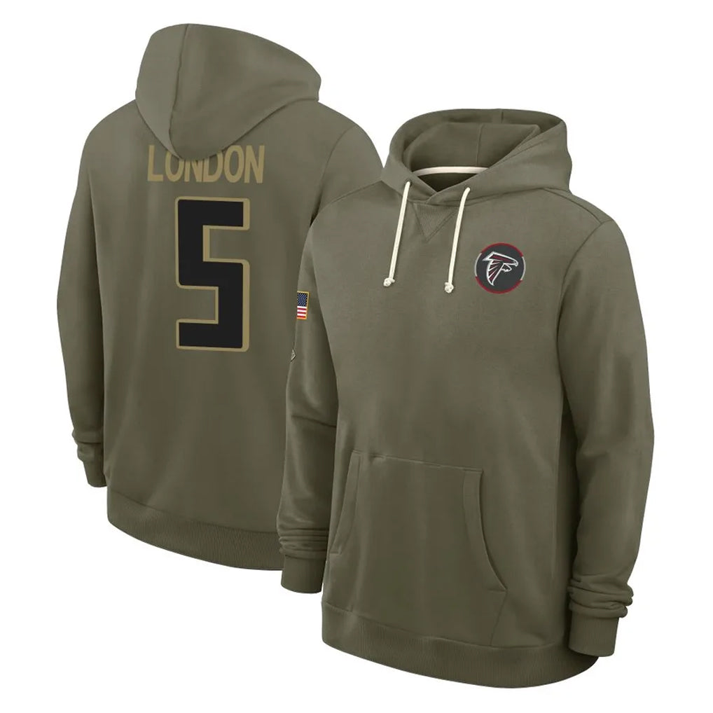 A.Falcons #5 Drake London Player Olive 2025 Salute to Service Hoodies Jdoa Stitched Jerseys