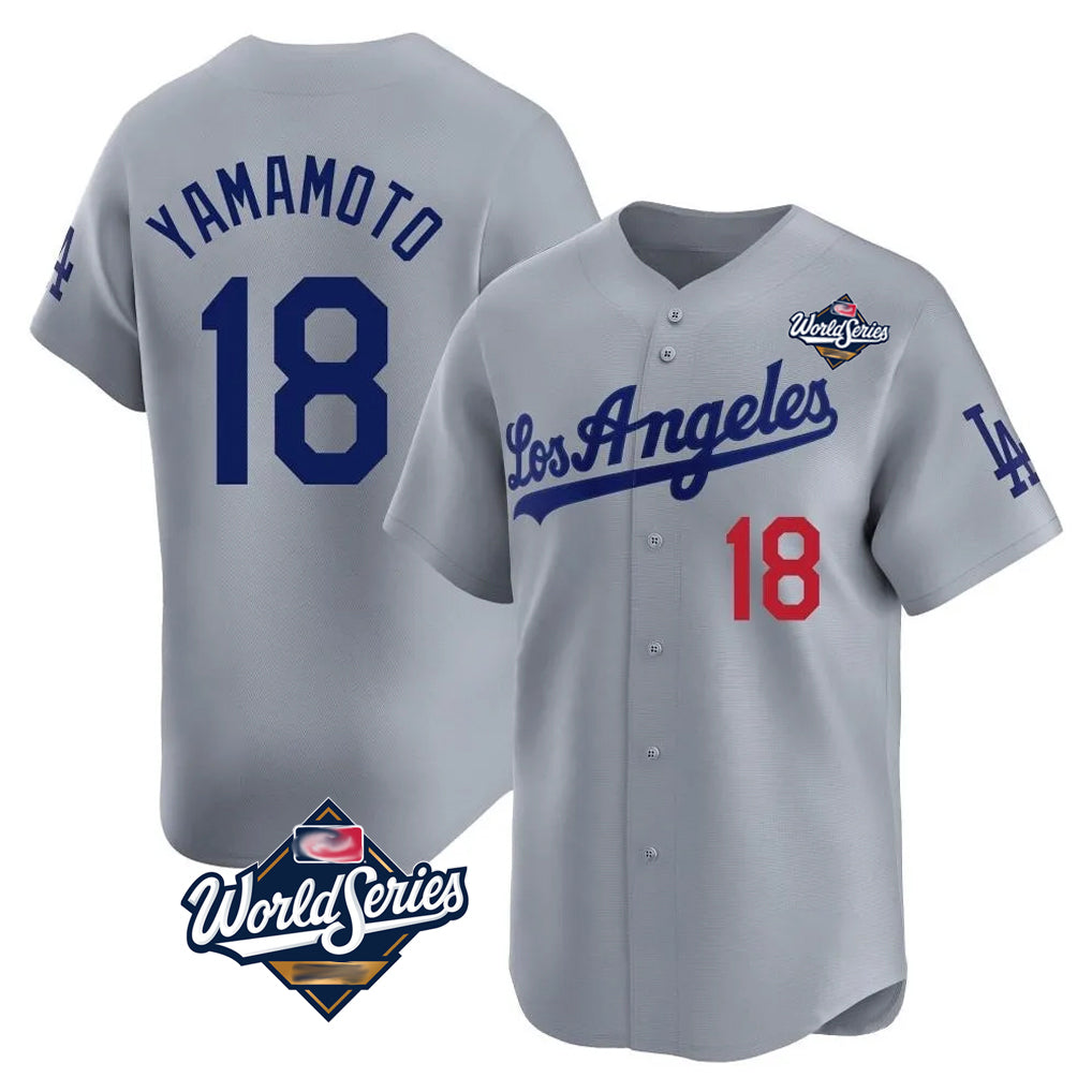 LA.Dodgers #18 Yoshinobu Yamamoto Player Gray World Series Limited Home Jdoa Stitched Jerseys