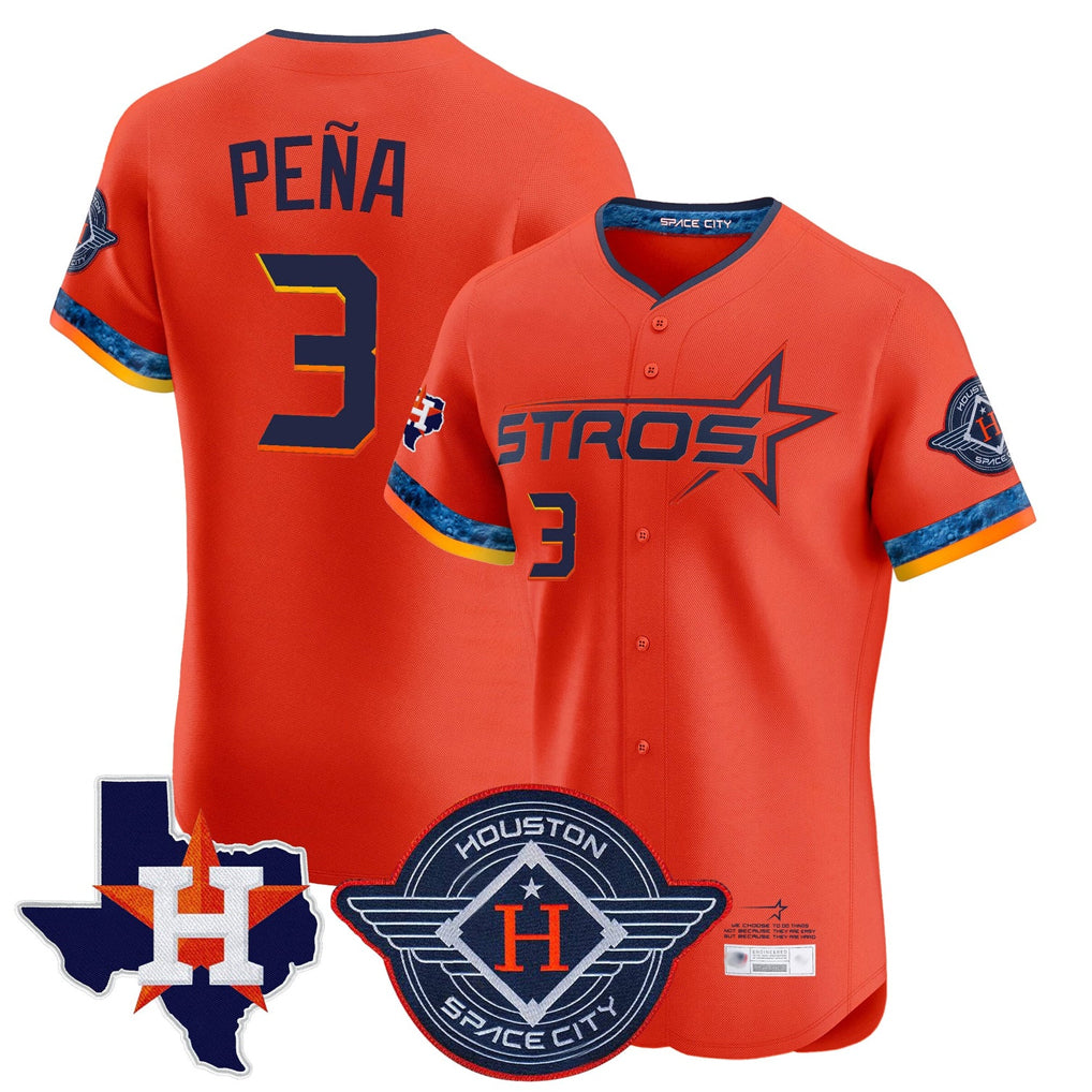 H.Astros #3 Jeremy Pena Player Orange City Connect Texas Patch Vapor Premier Limited Elite Home Jdoa Stitched Jerseys