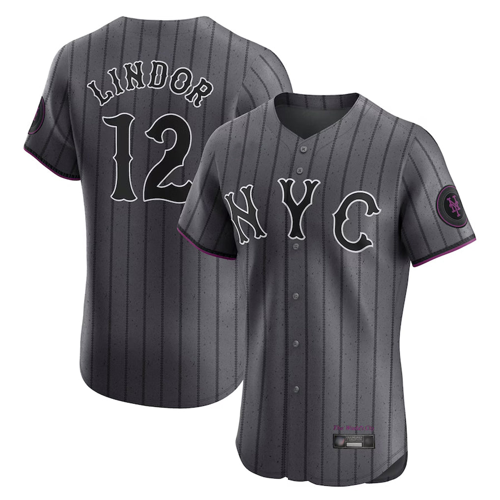 NY.Mets #12 Francisco Lindor Player Gray City Connect Limited Elite Home Jdoa Stitched Jerseys