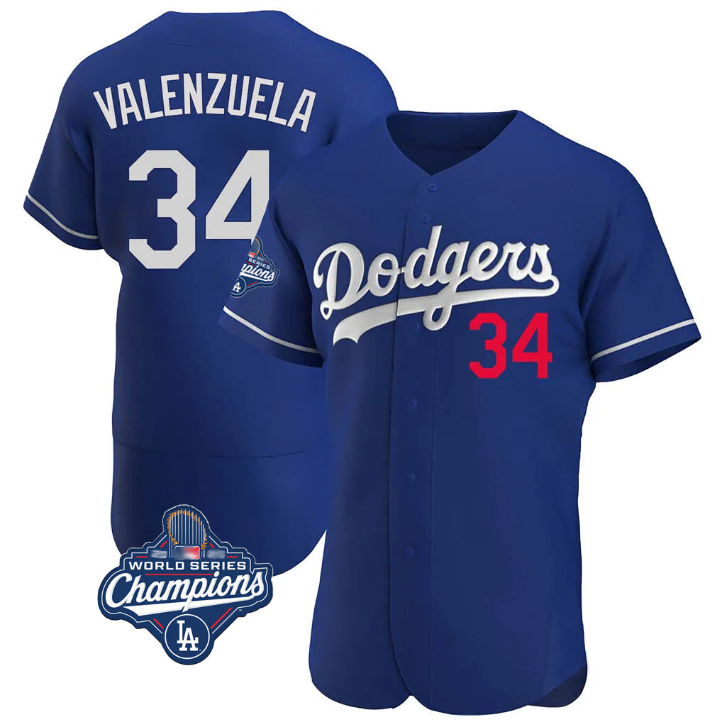 LA.Dodgers #34 Fernando Valenzuela Player Royal World Series Meet Limited Elite Home Jdoa Stitched Jerseys