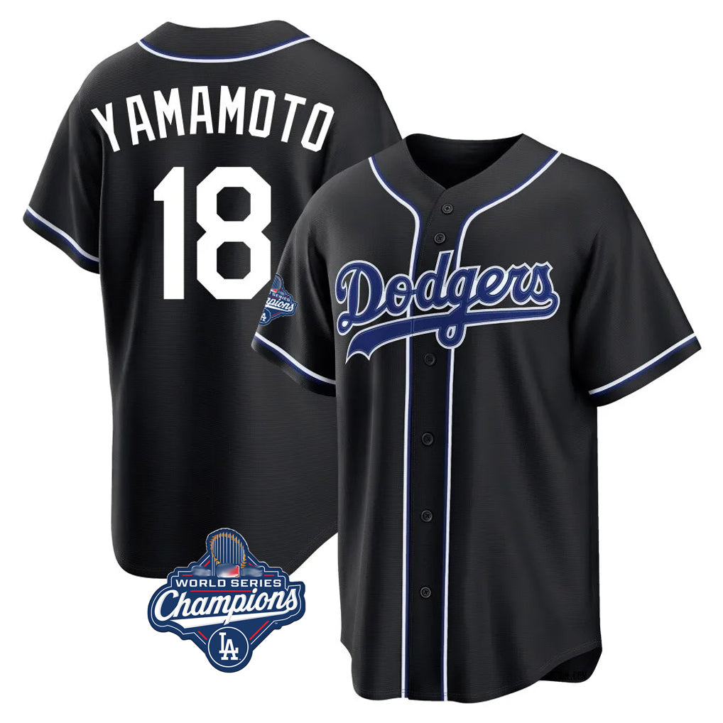 LA.Dodgers #18 Yoshinobu Yamamoto Player Black World Series Meet Carbon Limited Home Jdoa Stitched Jerseys