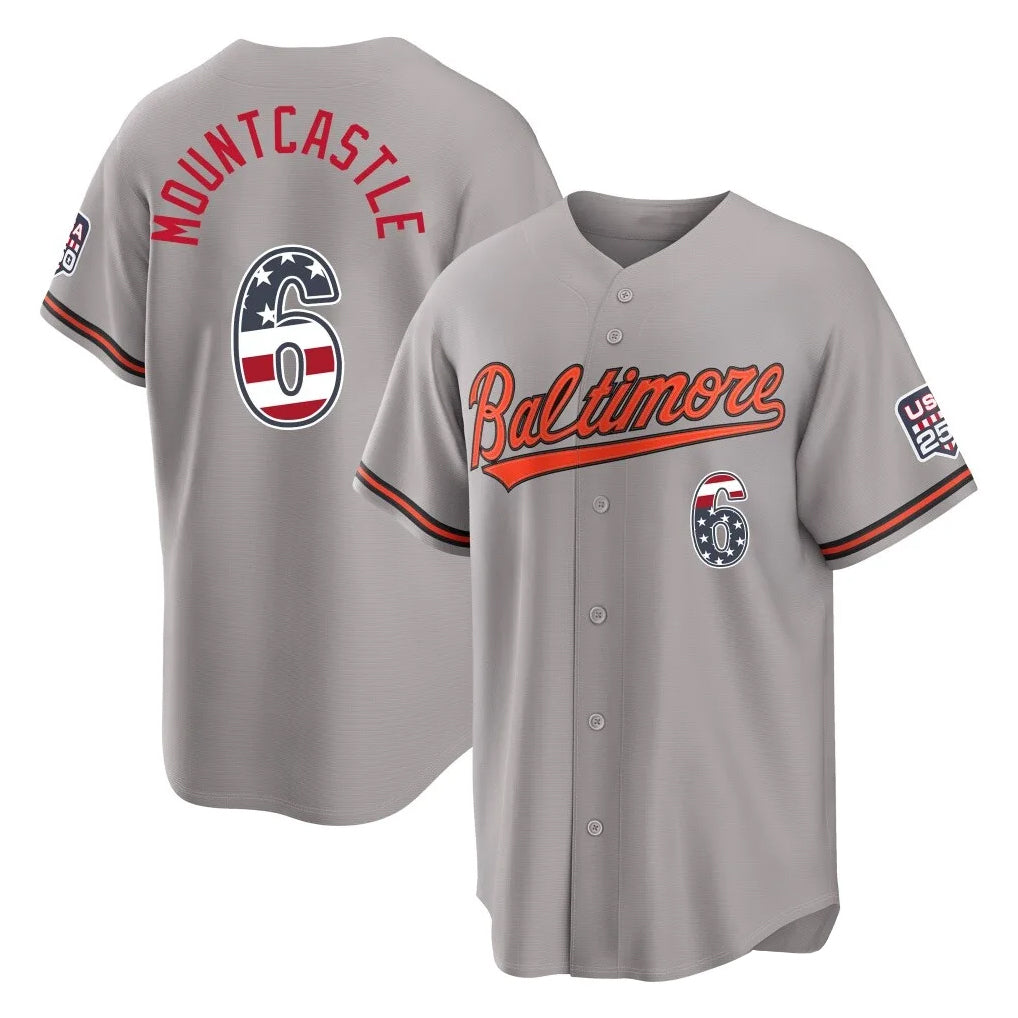 B.Orioles #6 Ryan Mountcastle Player Gray USA 250 Fourth of July Home Game Jdoa Stitched Jerseys
