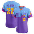 C.Rockies #22 Mickey Moniak Player Purple-Light Blue City Connect Limited Elite Home T-shirt Jdoa Stitched Jerseys