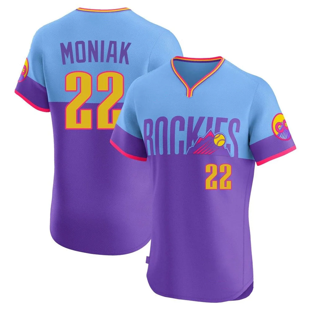 C.Rockies #22 Mickey Moniak Player Purple-Light Blue City Connect Limited Elite Home T-shirt Jdoa Stitched Jerseys