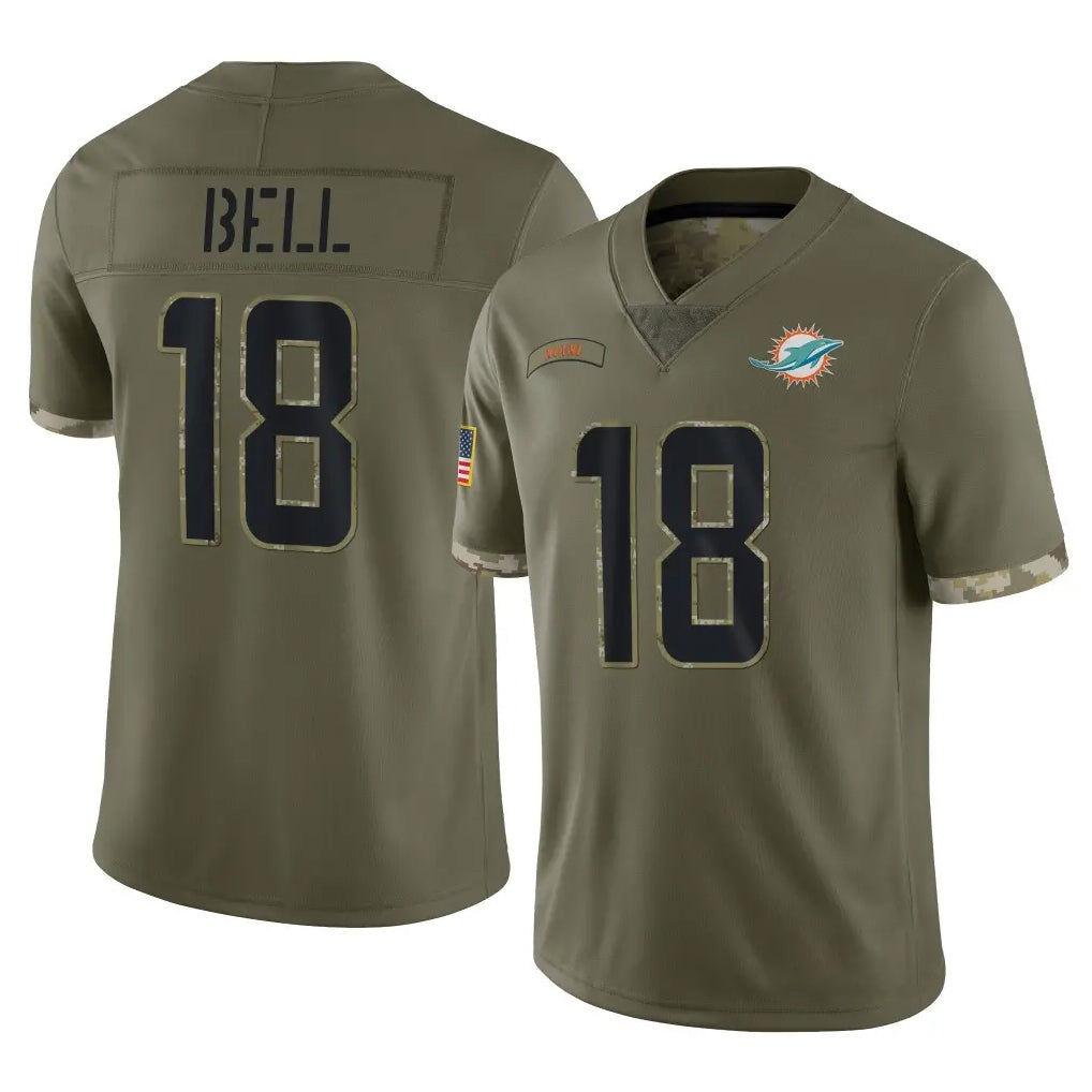 M.Dolphins #18 Chris Bell Player Olive Salute To Service Limited Jdoa Stitched Jerseys