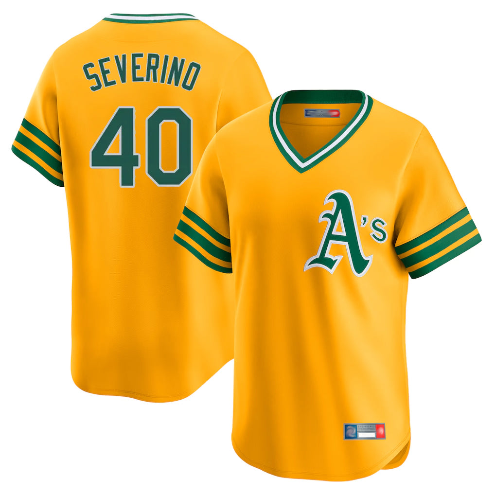 Athletics #40 Luis Severino Player Gold Cooperstown Collection T-shirt Game Jdoa Stitched Jerseys