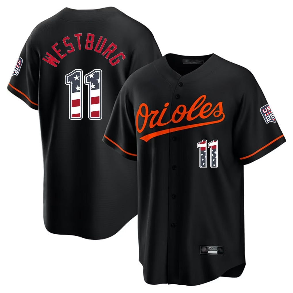 B.Orioles #11 Jordan Westburg Player Black USA 250 Fourth of July Home Game Jdoa Stitched Jerseys