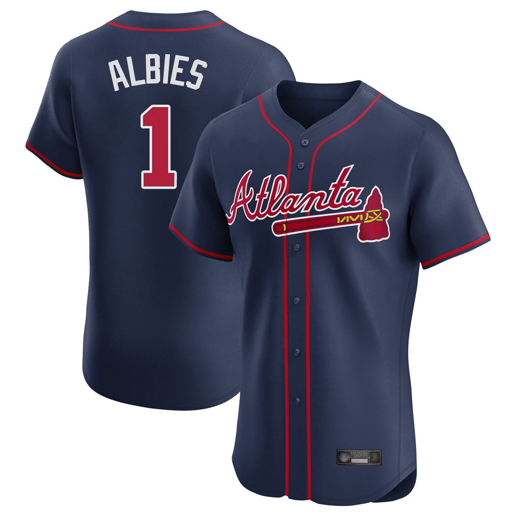 A.Braves #1 Ozzie Albies Player Navy Limited Elite Home Game Jdoa Stitched Jerseys