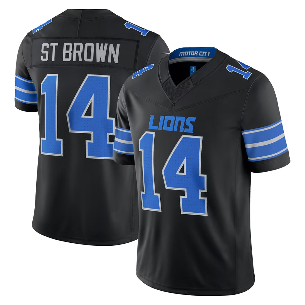 D.Lions #14 Amon-Ra St. Brown Player Black Vapor F.U.S.E. Limited Game Home Jdoa Stitched Jerseys