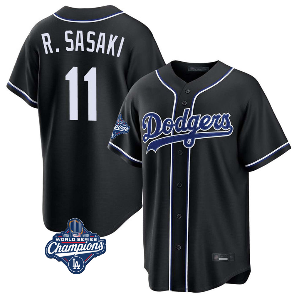 LA.Dodgers #11 Roki Sasaki Player Black World Series Meet Carbon Limited Home Jdoa Stitched Jerseys