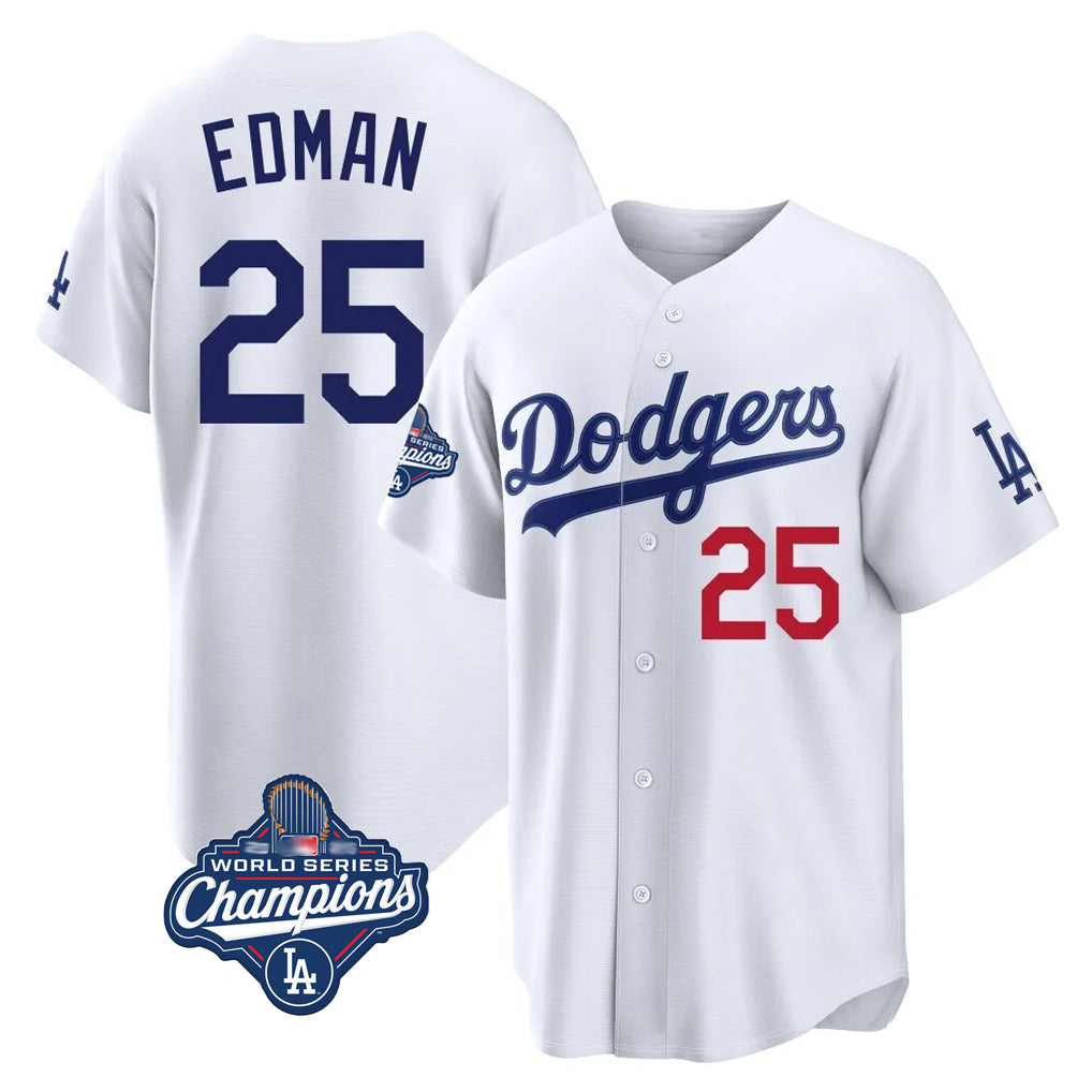 LA.Dodgers #25 Tommy Edman Player White World Series Meet Home Game Jdoa Stitched Jerseys