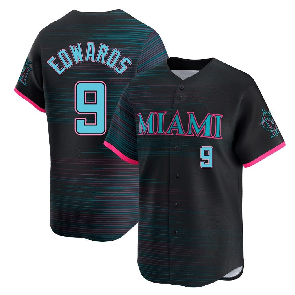 M.Marlins #9 Xavier Edwards Player Black City Connect Home Limited Jdoa Stitched Jerseys