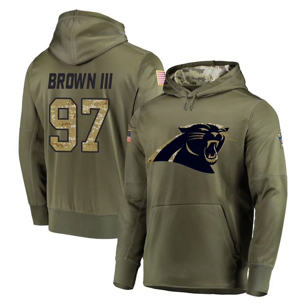 C.Panthers #97 Bobby Brown III Player Olive Salute to Service Hoodies Jdoa Stitched Jerseys