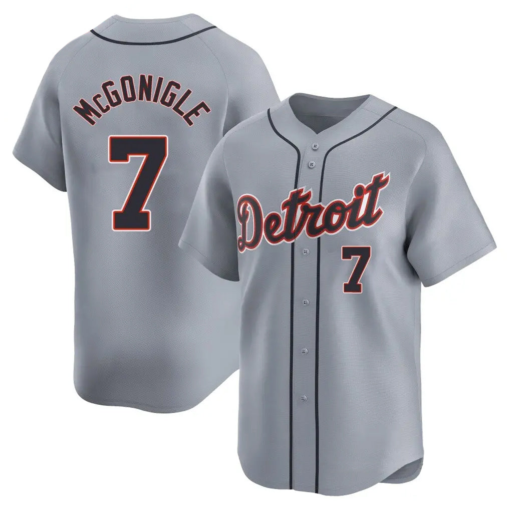 D.Tigers #7 Kevin McGonigle Player Gray Home Limited Jdoa Stitched Jerseys