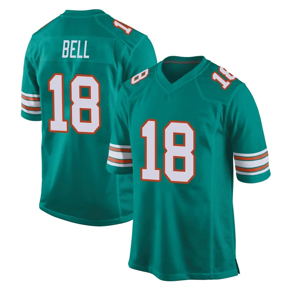 M.Dolphins #18 Chris Bell Player Aqua Alternate Home Game Jdoa Stitched Jerseys