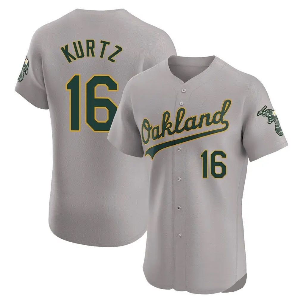 Athletics #16 Nick Kurtz Player Gray Road Limited Elite Home Game Jdoa Stitched Jerseys