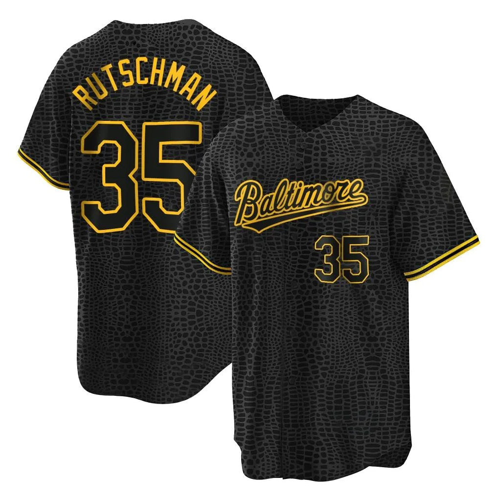 B.Orioles #35 Adley Rutschman Player Black Snake Skin City Home Game Jdoa Stitched Jerseys