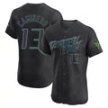 T.Bay Rays #13 Junior Caminero Player Black City Connect Home Limited Elite Jdoa Stitched Jerseys