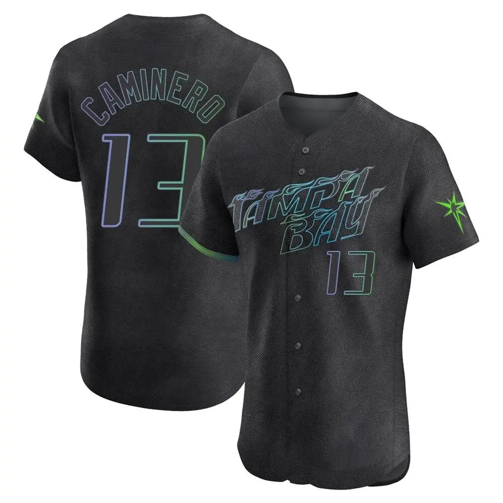 T.Bay Rays #13 Junior Caminero Player Black City Connect Home Limited Elite Jdoa Stitched Jerseys