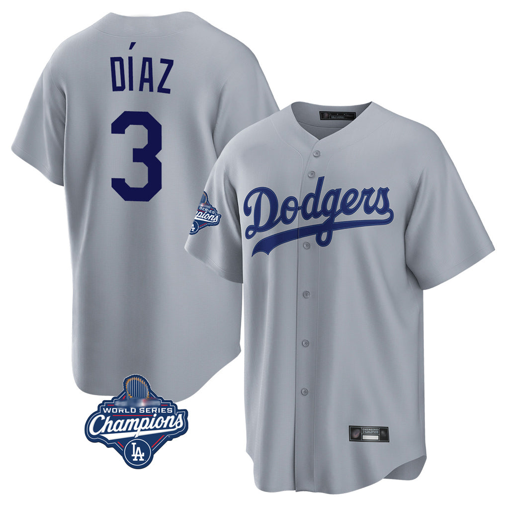 LA.Dodgers #3 Edwin D¨ªaz Player Gray World Series Meet Game Jdoa Stitched Jerseys