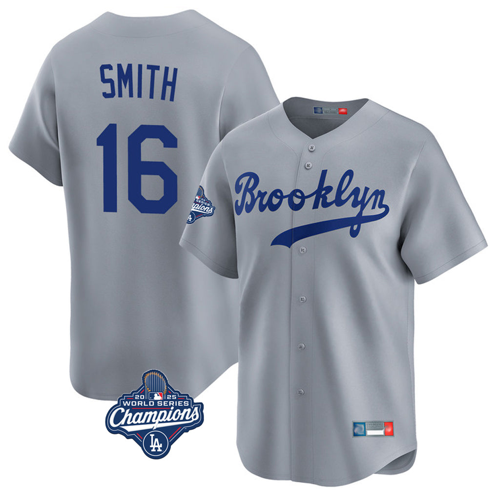 LA.Dodgers #16 Will Smith Player Gray World Series Meet Game Limited Home Jdoa Stitched Jerseys