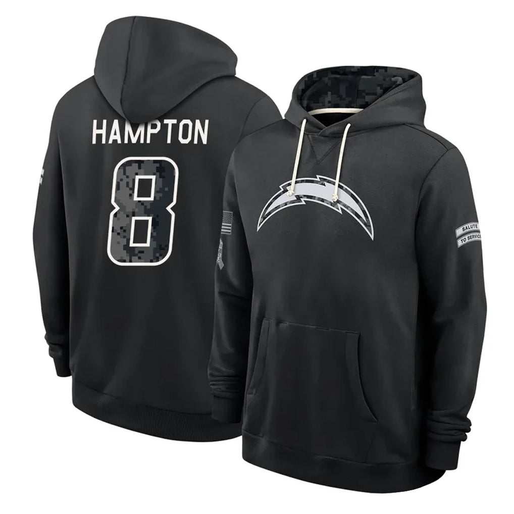 LA.Chargers #8 Omarion Hampton Player 2026 Black Logo Pullover Hoodies Limited Game Stitched Jerseys
