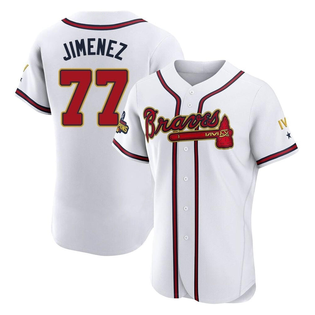 A.Braves #77 Joe Jimenez Player White Gold Limited Elite Home Game Jdoa Stitched Jerseys
