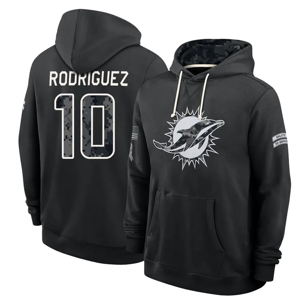 M.Dolphins #10 Jacob Rodriguez Player 2026 Black Logo Pullover Hoodies Limited Game Jdoa Stitched Jerseys