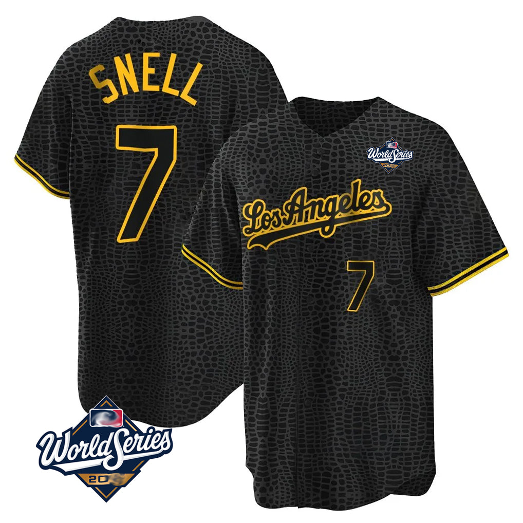 LA.Dodgers #7 Blake Snell Player Black Snake Skin City Game Home World Series Jdoa Stitched Jerseys