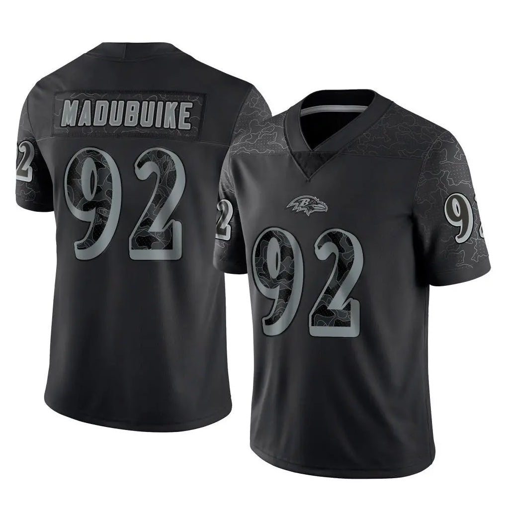 B.Ravens #92 Nnamdi Madubuike Player Black REFLECTIVE Limited Jdoa Stitched Jerseys