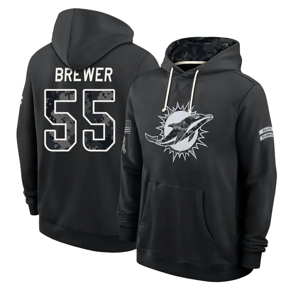 M.Dolphins #55 Aaron Brewer Player 2026 Black Logo Pullover Hoodies Limited Game Jdoa Stitched Jerseys