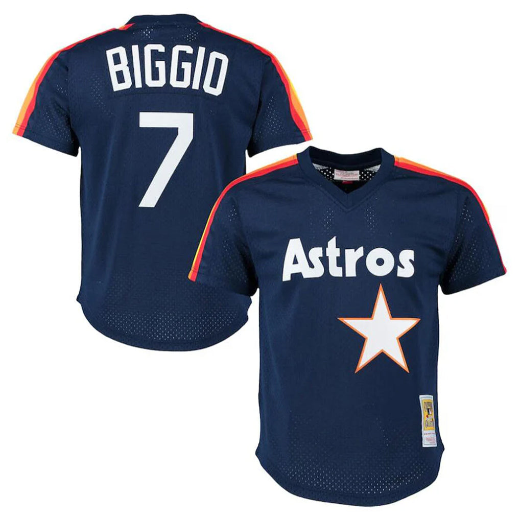 H.Astros #7 Craig Biggio Player Navy Mitchell & Ness Cooperstown Mesh Limited Jdoa Stitched Jerseys