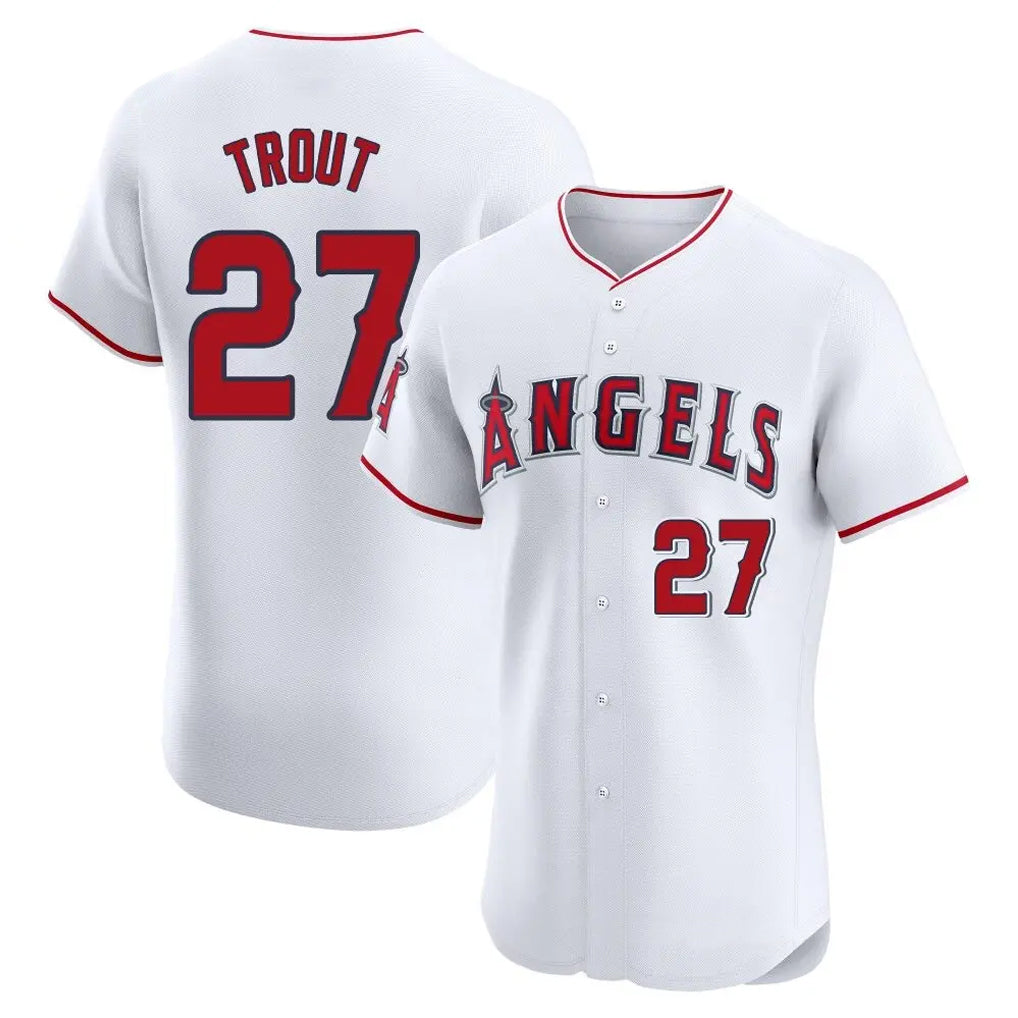 LA.Angels #27 Mike Trout Player White Limited Elite Jdoa Stitched Home Jerseys
