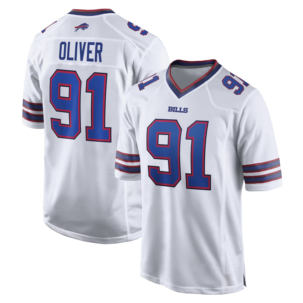 B.Bills #91 Ed Oliver Player White Home Game Jdoa Stitched Jerseys