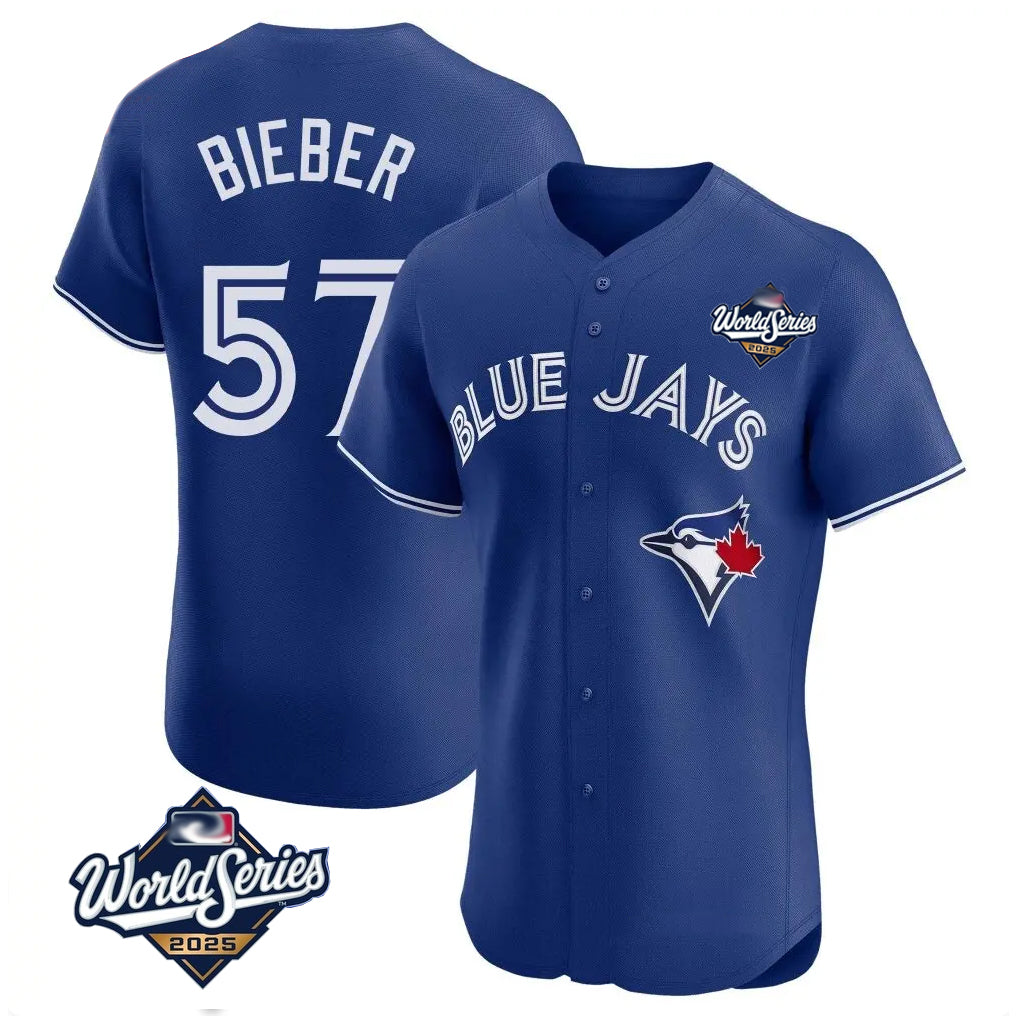 T.Blue Jays #57 Shane Bieber Player Royal 2025 World Series Elite All Jdoa Stitched Jerseys
