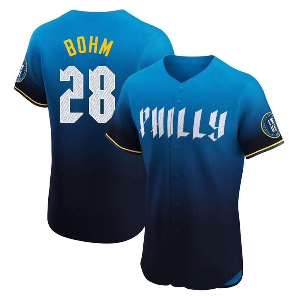 P.Phillies #28 Alec Bohm Player Blue City Connect Home Limited Elite Jdoa Stitched Jerseys